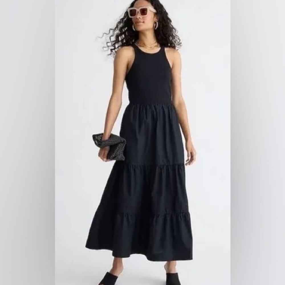 J.Crew Vintage Rib Cutaway Tank Dress Women's Small Black Poplin Bottom BR314